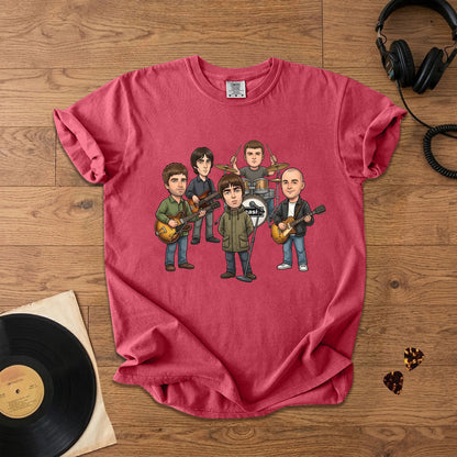 Oasis Cartoon Band Graphic T-Shirt – Britpop Fan Tee