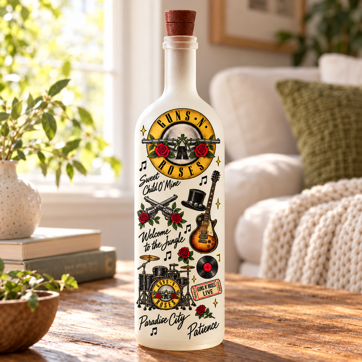 Guns N’ Roses Bottle Lamp – Lighted Rock Music Decor, Classic Rock Gift for GNR Fans