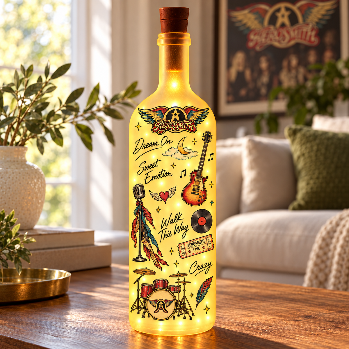 Aerosmith Bottle Lamp – Lighted Rock Music Decor, Classic Rock Gift for Aerosmith Fans