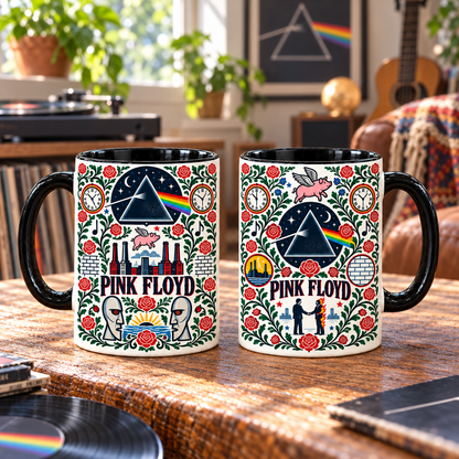 Pink Floyd Nordic Folk Mug, Dark Side of the Moon Prism Coffee Cup, Wish You Were Here Rock Music Gift