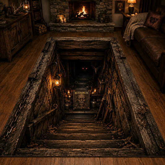 Evil Dead Necronomicon 3D Horror Rug, Cabin Cellar Halloween Area Rug, Gothic Horror Floor Mat, Necronomicon Basement Decor