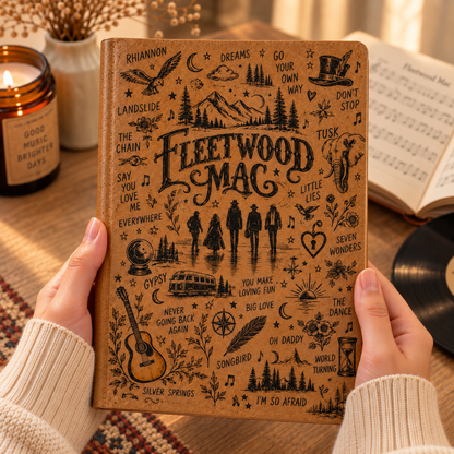 Fleetwood Mac Vintage Leather Journal – Rumours Era Classic Rock Music Notebook & Diary