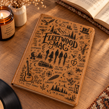 Fleetwood Mac Vintage Leather Journal – Rumours Era Classic Rock Music Notebook & Diary