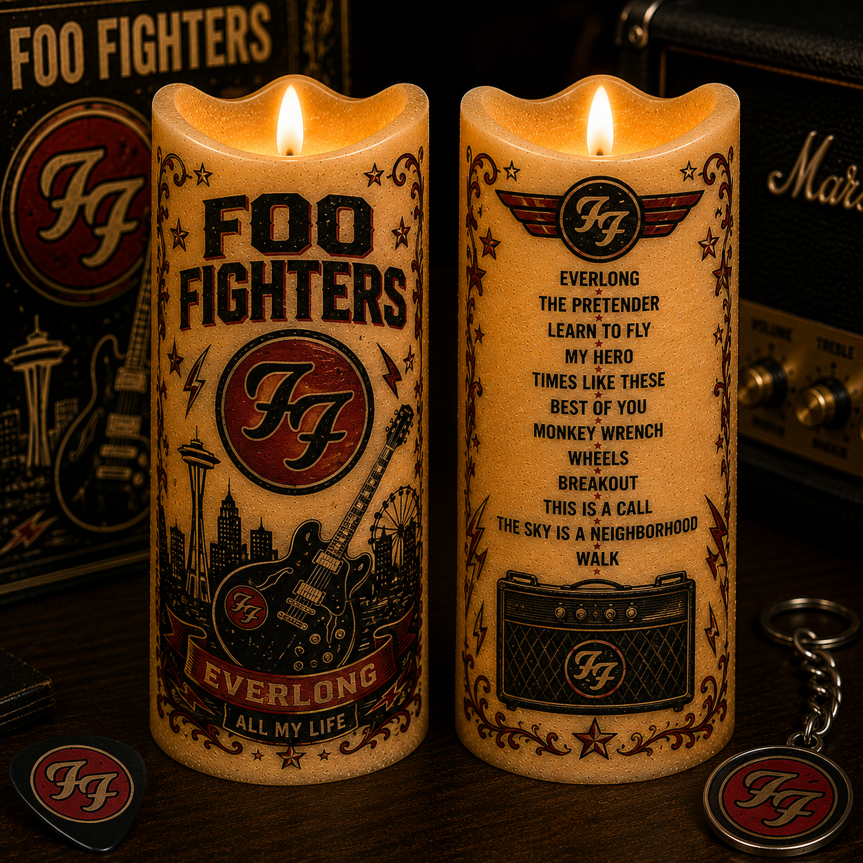 Foo Fighters LED Flameless Candle – Punk Rock Music Decorative Candle with Warm Flickering Light