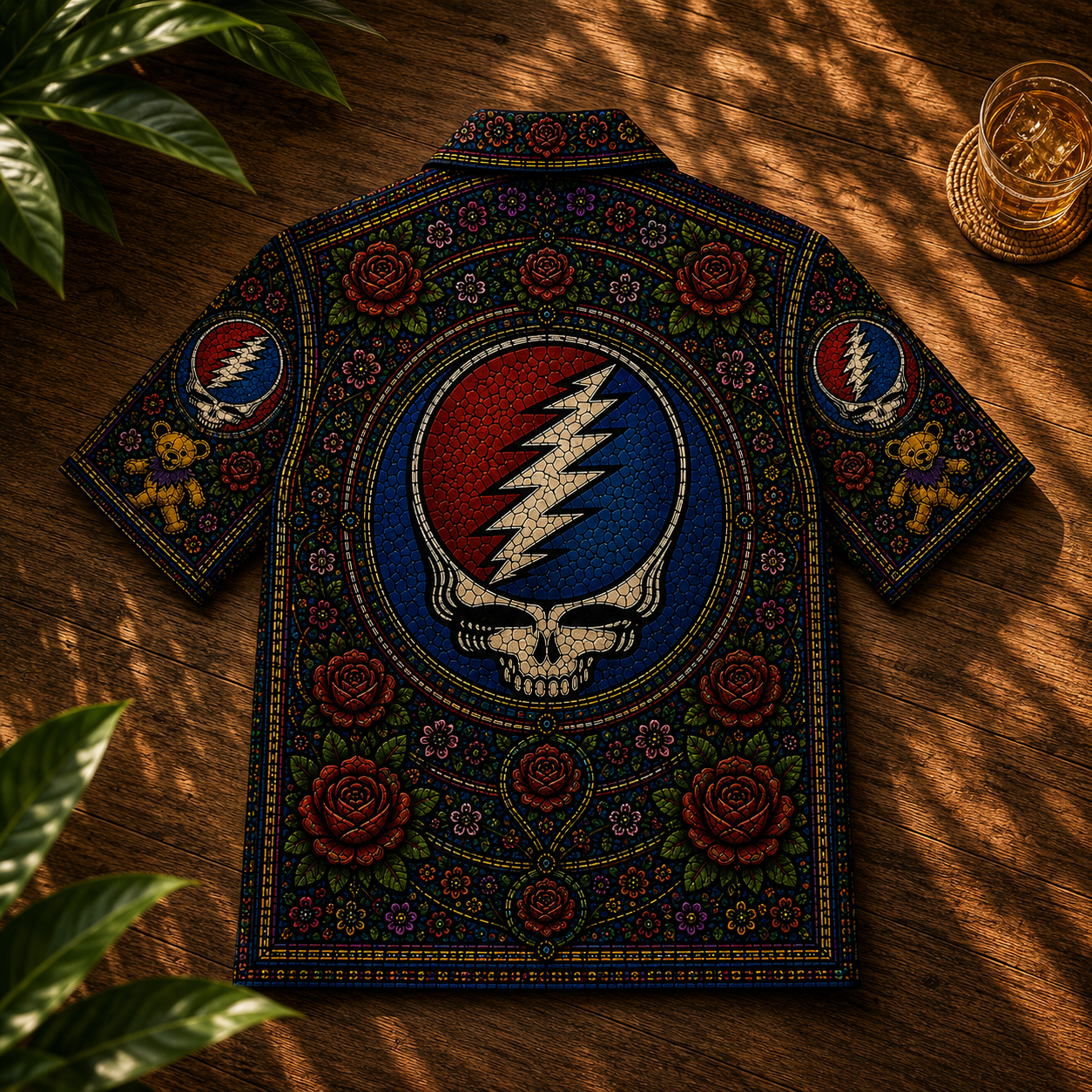 Grateful Dead Hawaiian Shirt – Unisex Retro Terrapin Turtle Cathedral Window Button Up