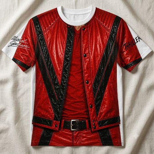 Funny Michael Jackson Thriller Costume T-Shirt – King of Pop Red Jacket Body Illusion Tee, 80s Music Fan Gift, Halloween Concert Shirt