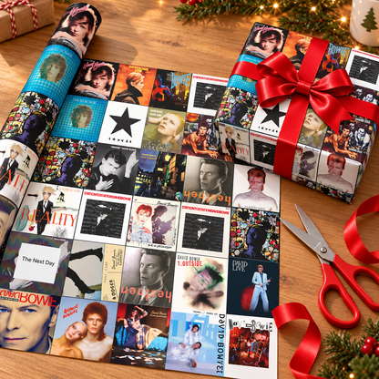 David Bowie Album Cover Wrapping Paper Roll – Vintage Rock Music Gift Wrap, Iconic Album Collage Christmas Wrapping Paper for Bowie Fans