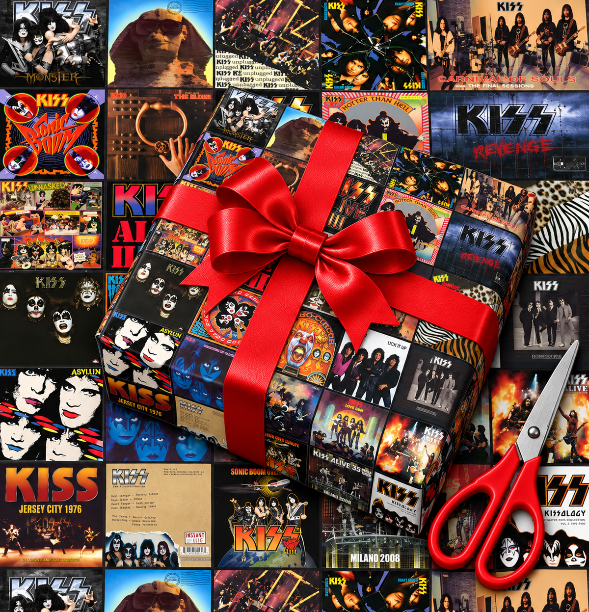 KISS Album Cover Wrapping Paper Roll – Classic Rock Music Gift Wrap, Vintage Album Collage Christmas Wrapping Paper for KISS Fans