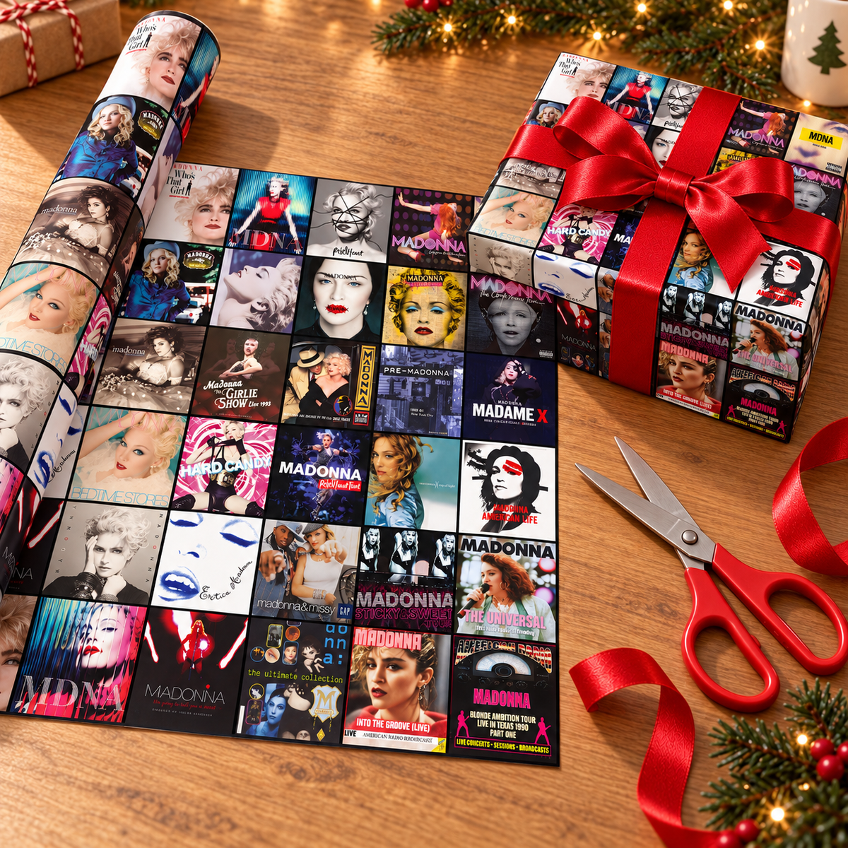 Madonna Album Cover Wrapping Paper Roll – Pop Music Gift Wrap, Iconic Album Collage Christmas Wrapping Paper for Madonna Fans