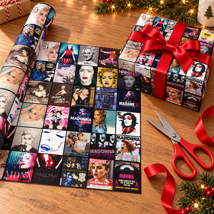 Madonna Album Cover Wrapping Paper Roll – Pop Music Gift Wrap, Iconic Album Collage Christmas Wrapping Paper for Madonna Fans