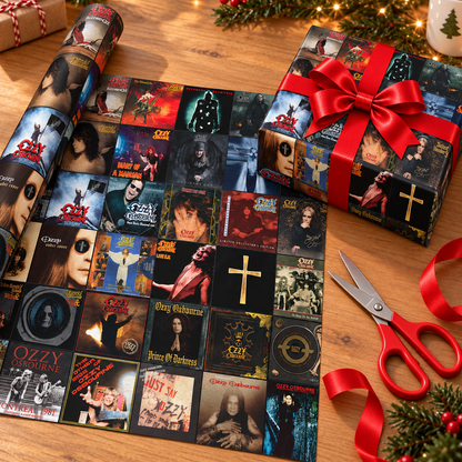 Ozzy Osbourne Album Cover Wrapping Paper Roll – Heavy Metal Music Gift Wrap, Vintage Album Collage Christmas Wrapping Paper for Ozzy Fans