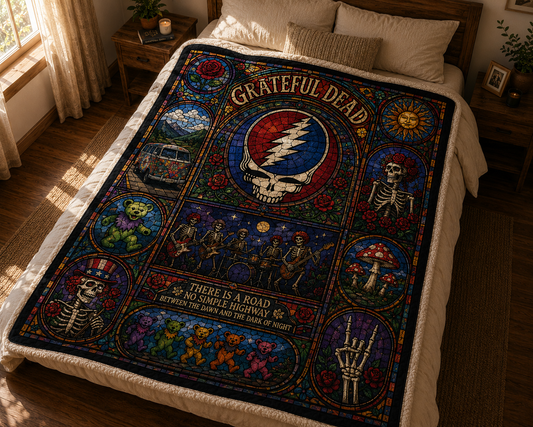 Grateful Dead Stained Glass Sherpa Blanket – Steal Your Face Psychedelic Rock Premium Fleece Throw Blanket