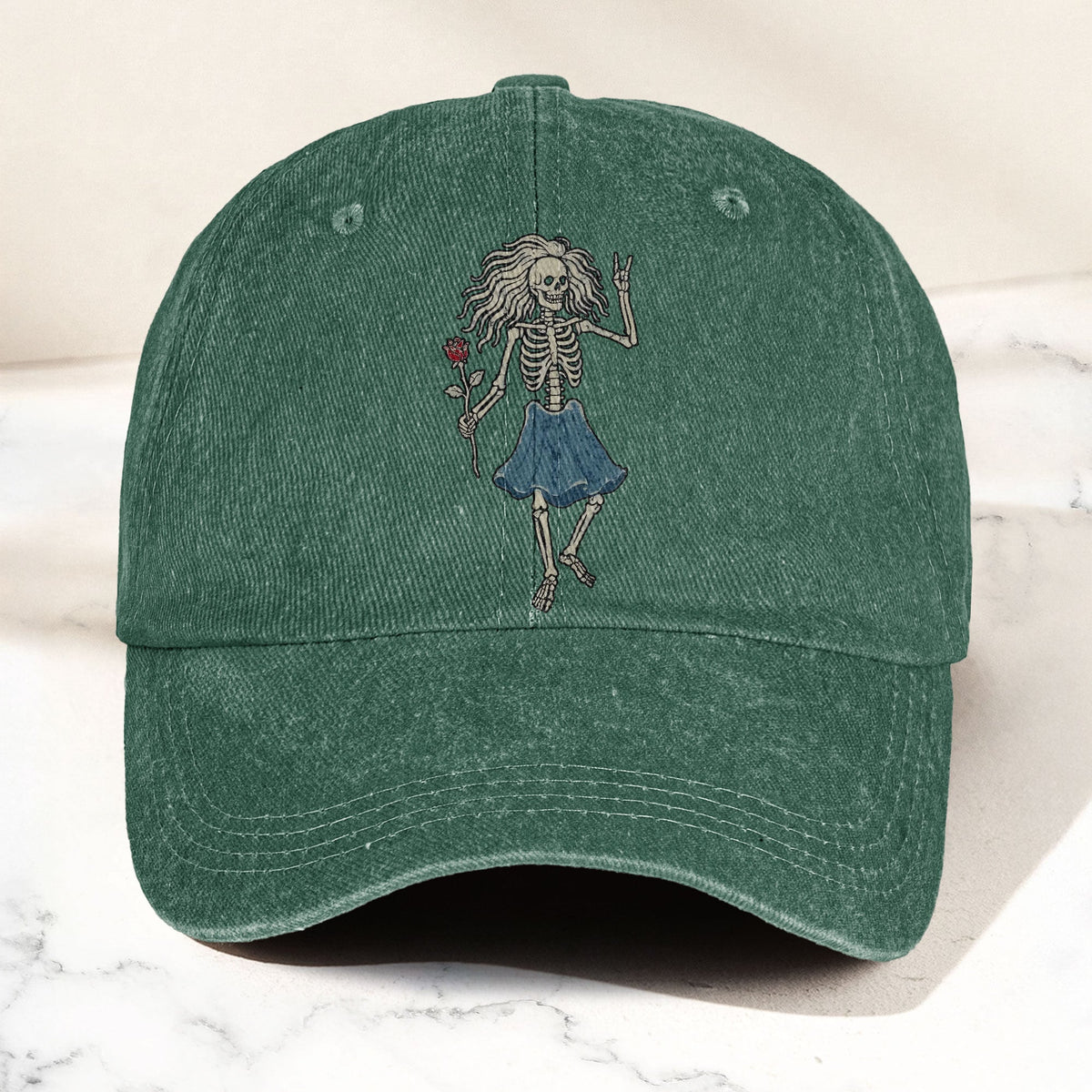 Grateful Dead Bertha Dancing Skeleton Rose Vintage Denim Cap – Retro Vintage Dad Cap Gift For Dad (With Box)