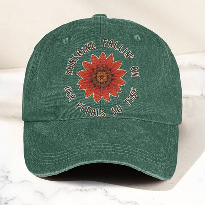 Grateful Dead Red Daisy Sunshine Fallin' On Her Petals So Fine Lyrics Music Merch Denim Cap – Retro Vintage Dad Cap Gift For Dad (With Box)