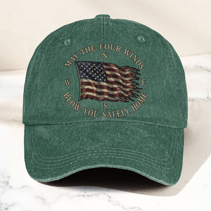 May The Four Winds Blow You Safely Home American Flag Denim Cap – Retro Vintage Dad Cap Gift For Dad (With Box)