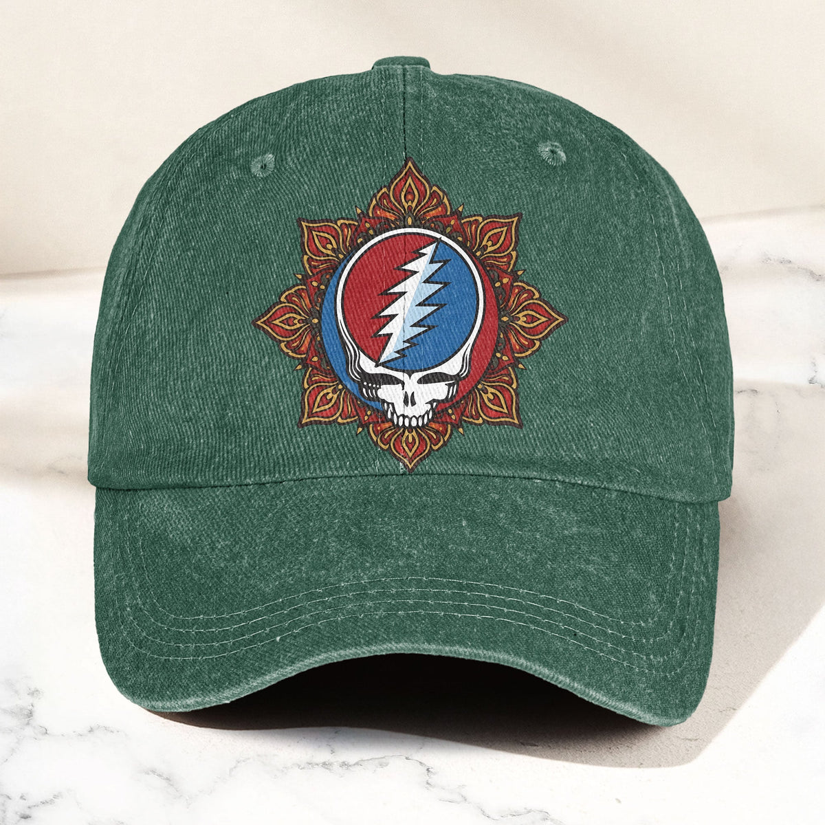 Grateful Dead Steal Your Face Mandala Lightning Skull Denim Cap – Retro Vintage Dad Cap Gift For Dad (With Box)