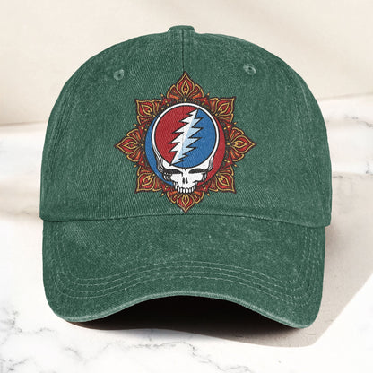 Grateful Dead Steal Your Face Mandala Lightning Skull Denim Cap – Retro Vintage Dad Cap Gift For Dad (With Box)