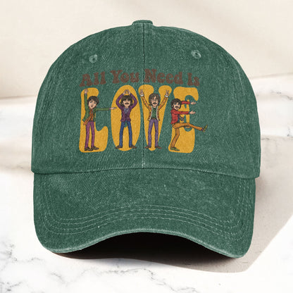 The Beatles All You Need Is Love Cartoon Graphic Music Merch Denim Cap – Retro Vintage Dad Cap Gift For Dad (With Box)