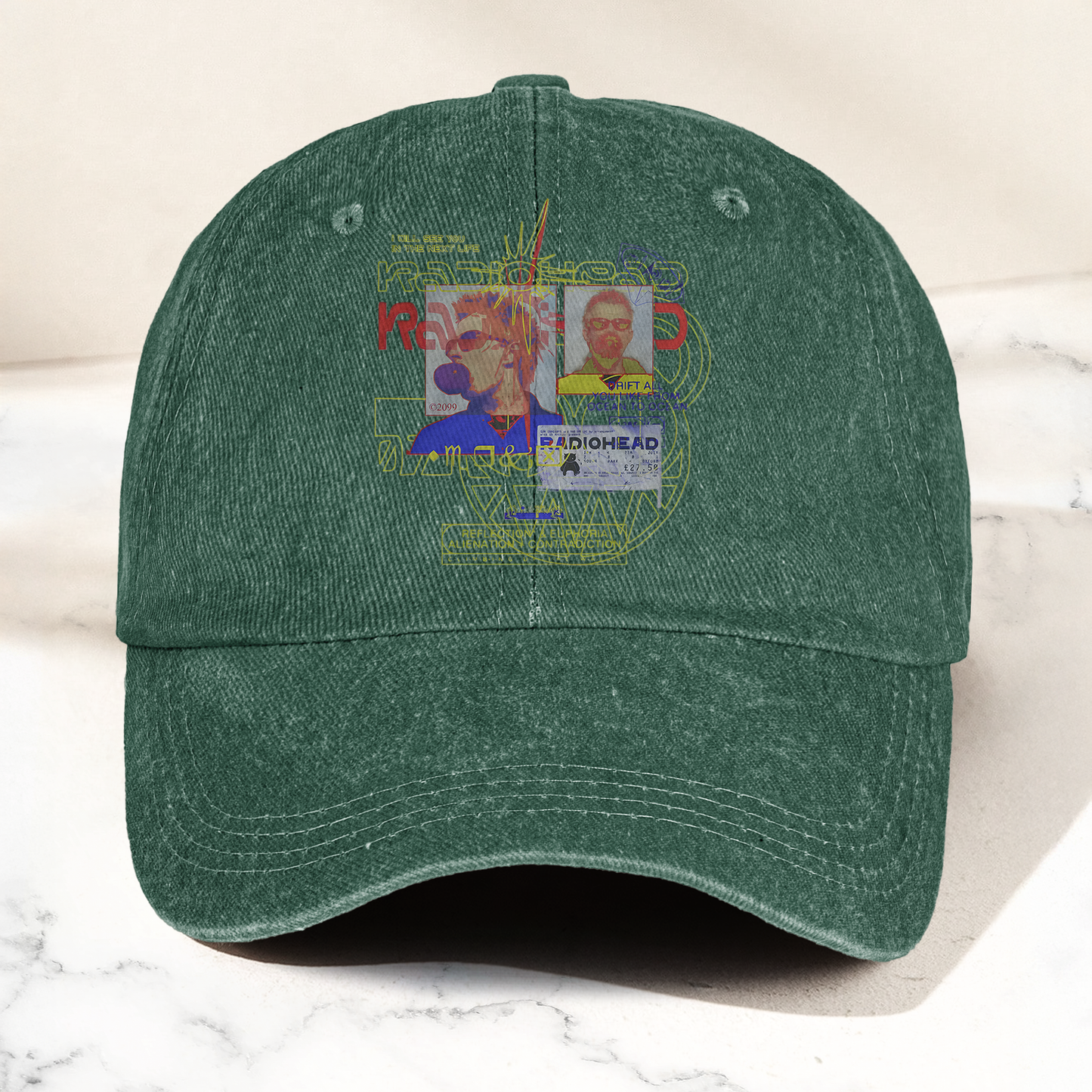 Radiohead 90s Rock Band Graphic Denim Cap – Retro Music Fan Cap Gift For Dad (With Box)