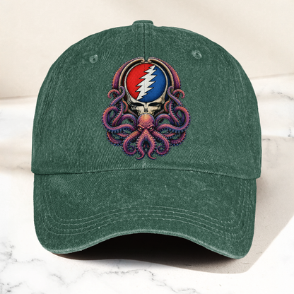 Grateful Dead Octopus Kraken Steal Your Face Lightning Skull Denim Cap – Retro Vintage Dad Cap Gift For Dad (With Box)
