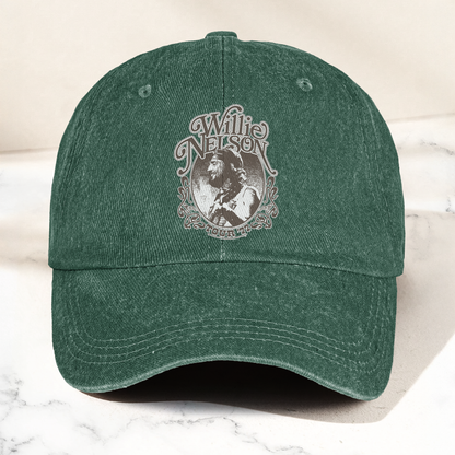 Willie Nelson Portrait Denim Cap – Retro Music Willie Nelson Cap Gift For Dad (With Box)