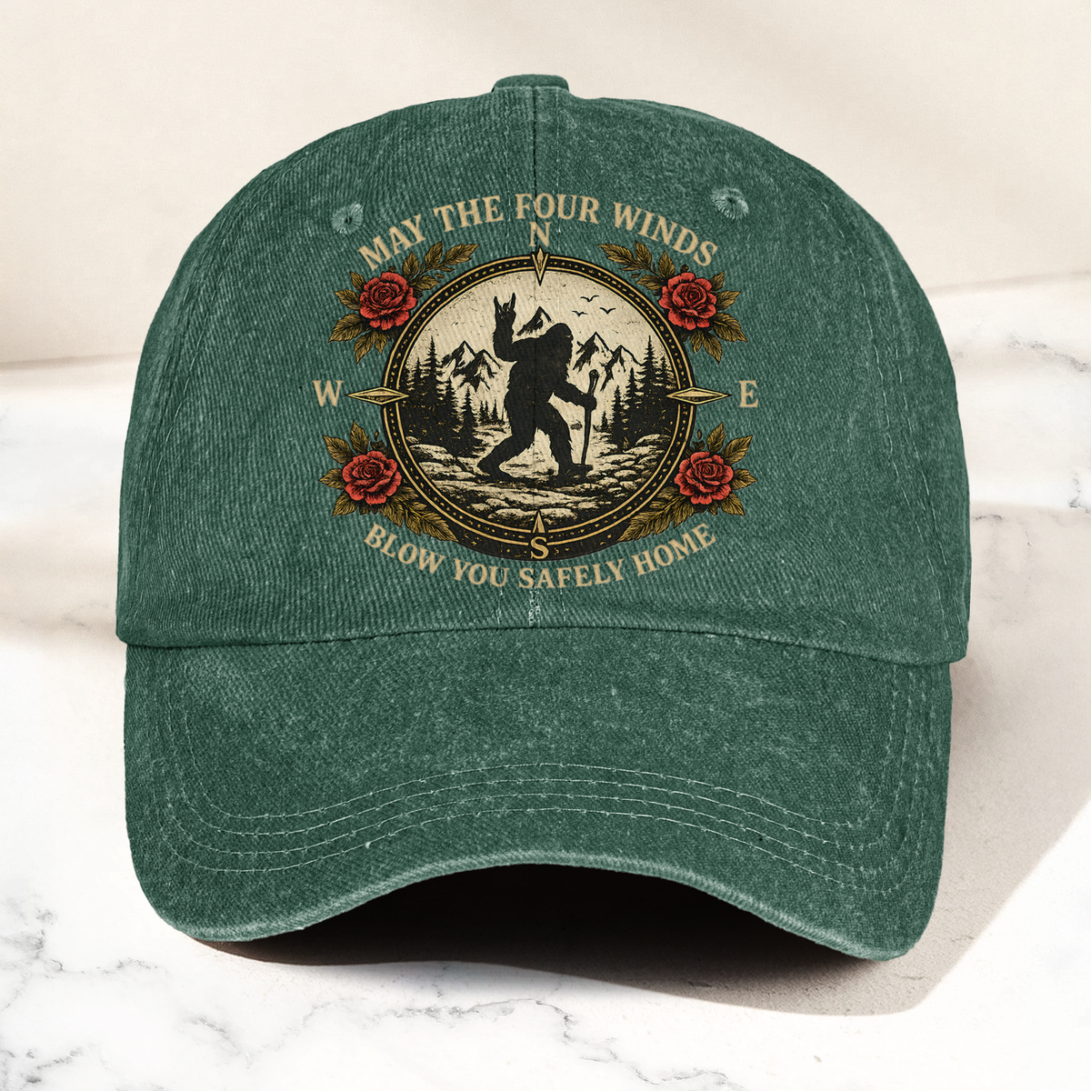 Grateful Dead Franklin's Tower May The Four Winds Blow You Safely Home Bigfoot Sasquatch Denim Cap – Retro Vintage Dad Cap Gift For Dad (With Box)