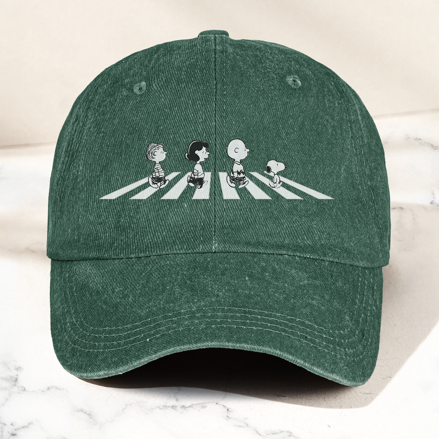 Peanuts Crosswalk Denim Cap – Minimalist Cartoon Abbey Road Style Dad Hat (With Box)
