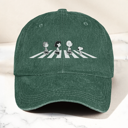 Peanuts Crosswalk Denim Cap – Minimalist Cartoon Abbey Road Style Dad Hat (With Box)