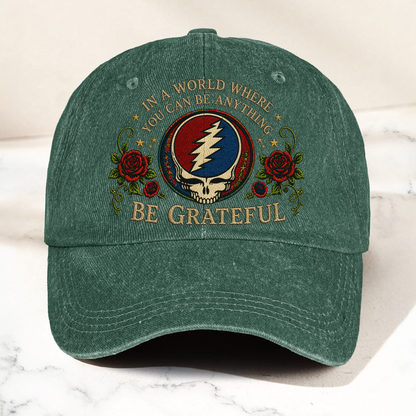 Grateful Dead Be Grateful Steal Your Face Lightning Skull Denim Cap – Retro Vintage Dad Cap Gift For Dad (With Box)