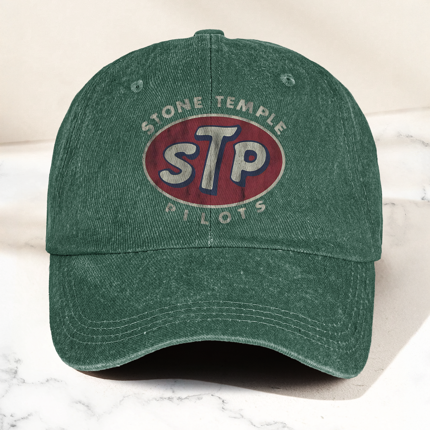 Stone Temple Pilots STP Cap – Vintage Washed Black Denim Dad Hat, Retro 90s Rock Band Logo Hat (With Box)