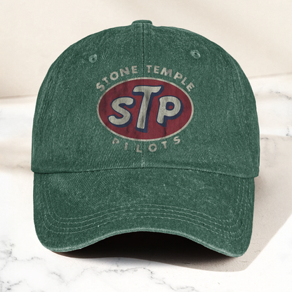 Stone Temple Pilots STP Cap – Vintage Washed Black Denim Dad Hat, Retro 90s Rock Band Logo Hat (With Box)