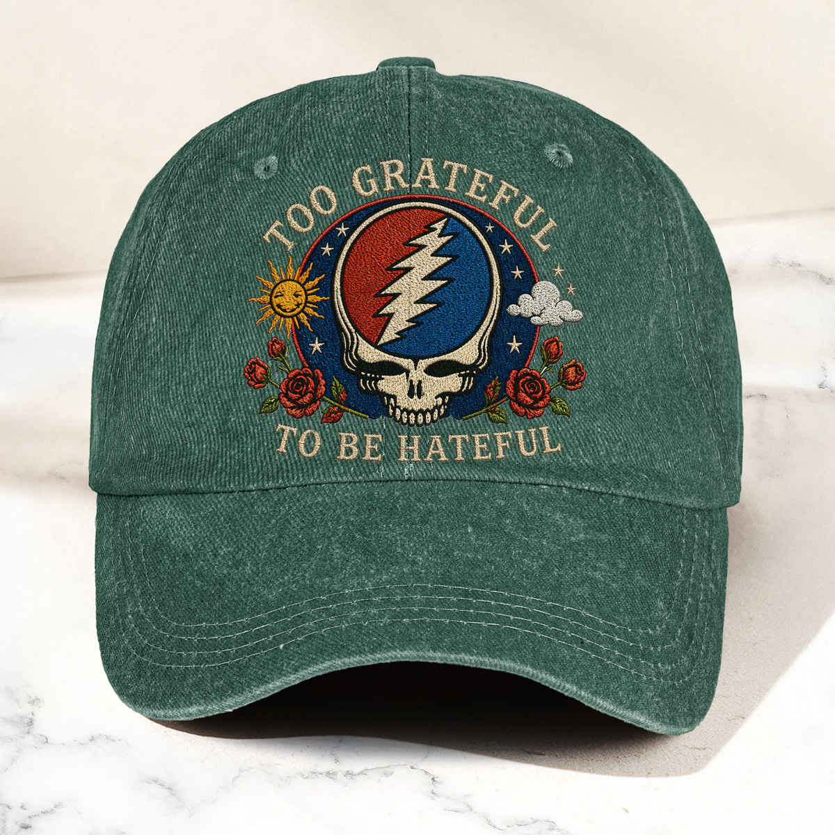 Grateful Dead Too Grateful To Be Hateful Denim Cap – Retro Vintage Dad Cap Gift For Dad (With Box)