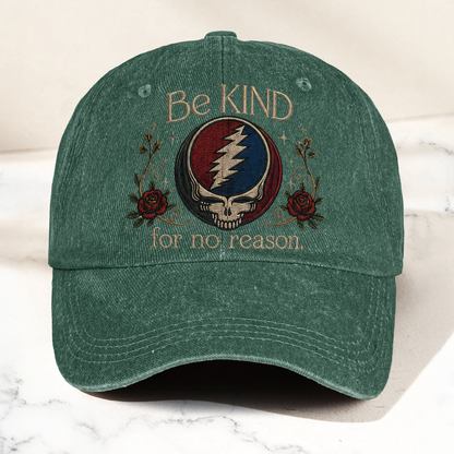 Grateful Dead Be Kind For No Reason Steal Your Face Lightning Skull Denim Cap – Retro Vintage Dad Cap Gift For Dad (With Box)