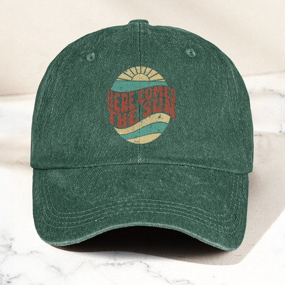 Groovy Here Comes The Sun Denim Cap – Retro The Beatles Merch Gift for Dad (With Box)