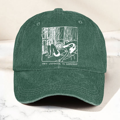 She's Listening to Radiohead Denim Cap – Retro Radiohead Tribute Merch Dad Hat (With Box)