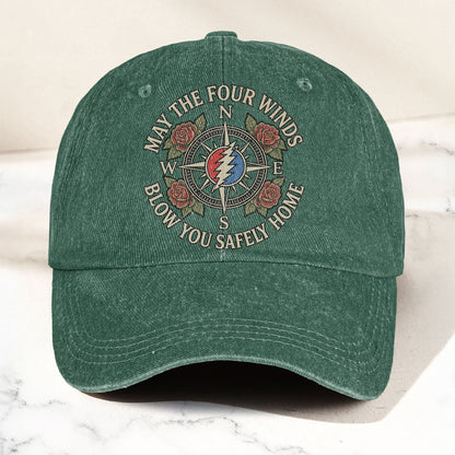 Grateful Dead May The Four Winds Blow You Safely Home Vintage Band Denim Cap - Retro Vintage Dad Cap Gift For Dad (With Box)