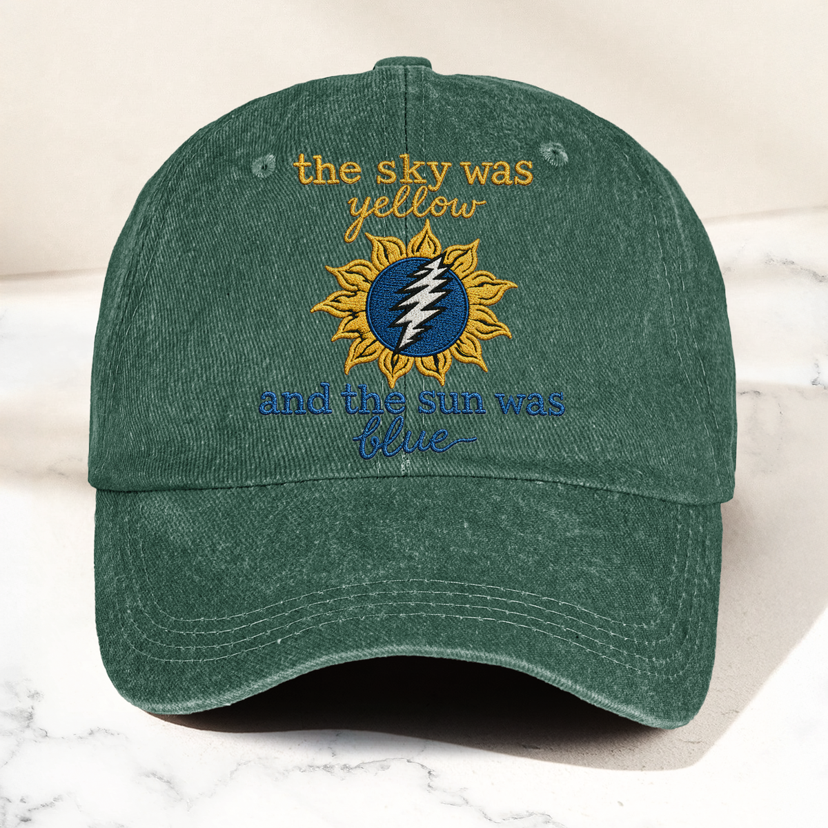 Grateful Dead The Sky was Yellow and the Sun was Blue Skull Denim Cap – Retro Vintage Dad Cap Gift For Dad (With Box)