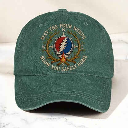 Grateful Dead May The Four Winds Blow You Safely Home Vintage Dad Hat – Deadhead Camping Cap Gift