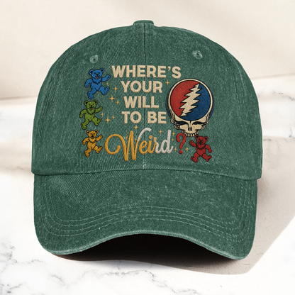 Grateful Dead Steal Your Face Where's Your Will To Be Weird Denim Cap – Retro Vintage Dad Cap Gift For Dad (With Box)