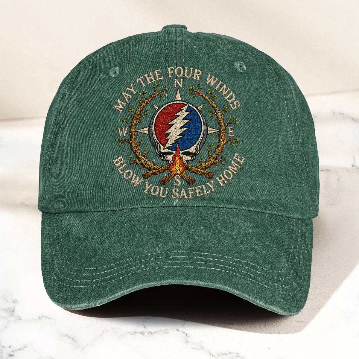 Grateful Dead May The Four Winds Blow You Safely Home Denim Cap – Retro Vintage Dad Cap Gift For Dad (With Box)