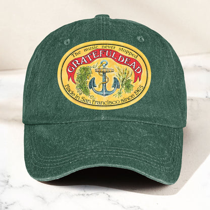 The Music Never Stopped Denim Cap – Grateful Dead Tribute Merch Dad Hat (With Box)