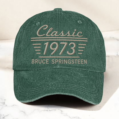 Bruce Springsteen Classic 1973 Est Heartland Rock Band Music Merch Graphic Denim Cap – Retro Vintage Dad Cap Gift For Dad (With Box)
