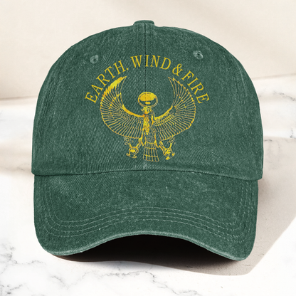 Earth Wind Fire Vintage Gold Egyptian Falcon Logo Denim Cap – Retro Vintage Dad Cap Gift For Dad (With Box)