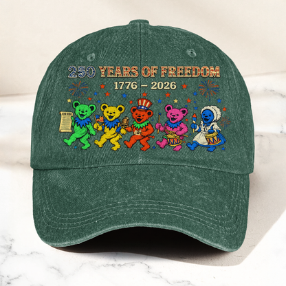 Grateful Dead 250 Years Of Freedom 1776 2026 4th of July Dancing Bears Denim Cap – Retro Vintage Dad Cap Gift For Dad (With Box)
