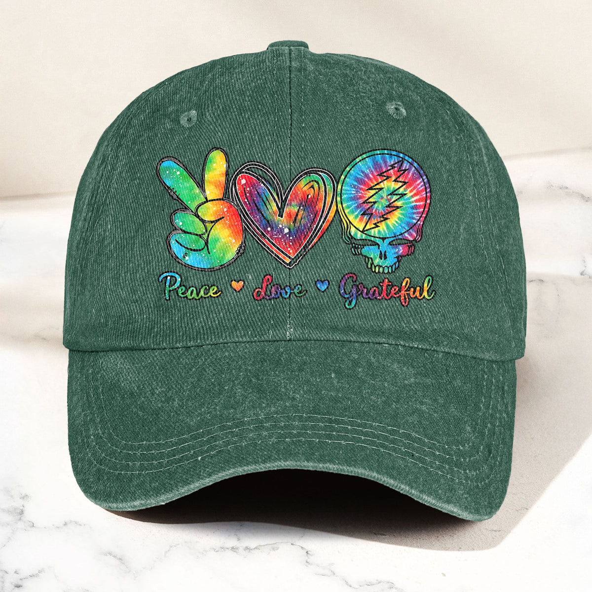 Peace Love Grateful Denim Cap – Retro Grateful Dead Merch Gift for Dad (With Box)