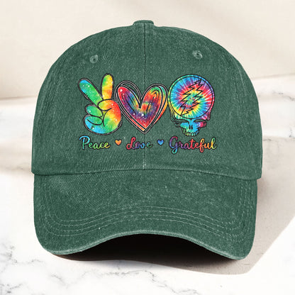 Peace Love Grateful Denim Cap – Retro Grateful Dead Merch Gift for Dad (With Box)