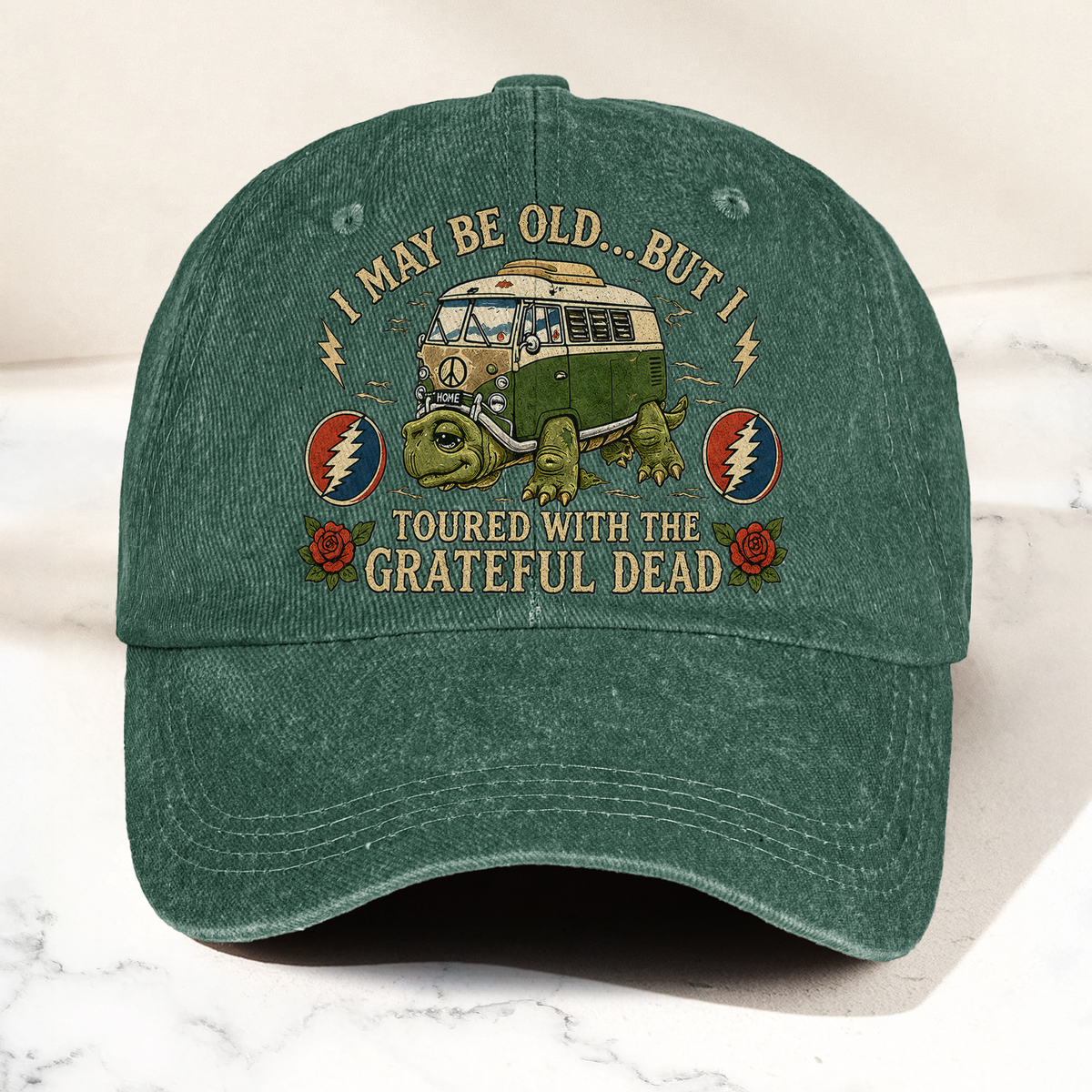 Grateful Dead I May Be Old But I Toured Bus Terrapin Denim Cap – Retro Vintage Dad Cap Gift For Dad (With Box)