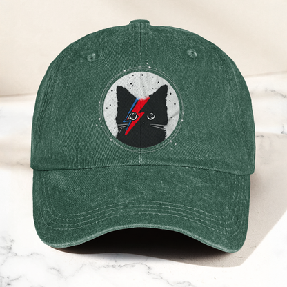 Ziggy Stardust Cat David Bowie Vintage Denim Cap – Retro Music David Bowie Cap Gift For Dad (With Box)