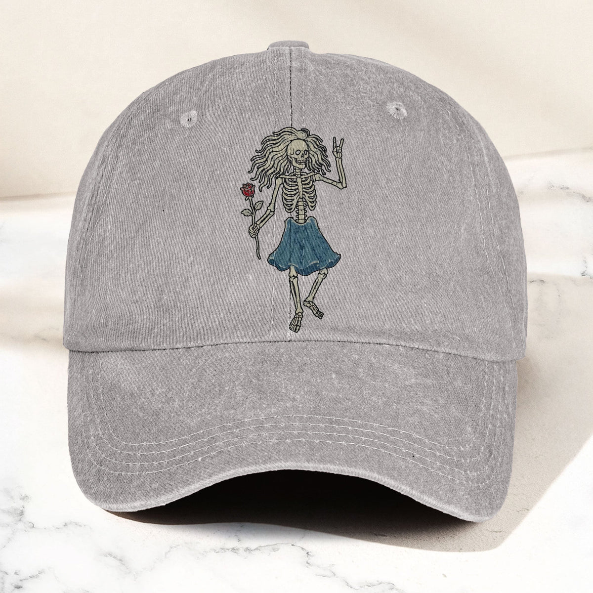 Grateful Dead Bertha Dancing Skeleton Rose Vintage Denim Cap – Retro Vintage Dad Cap Gift For Dad (With Box)