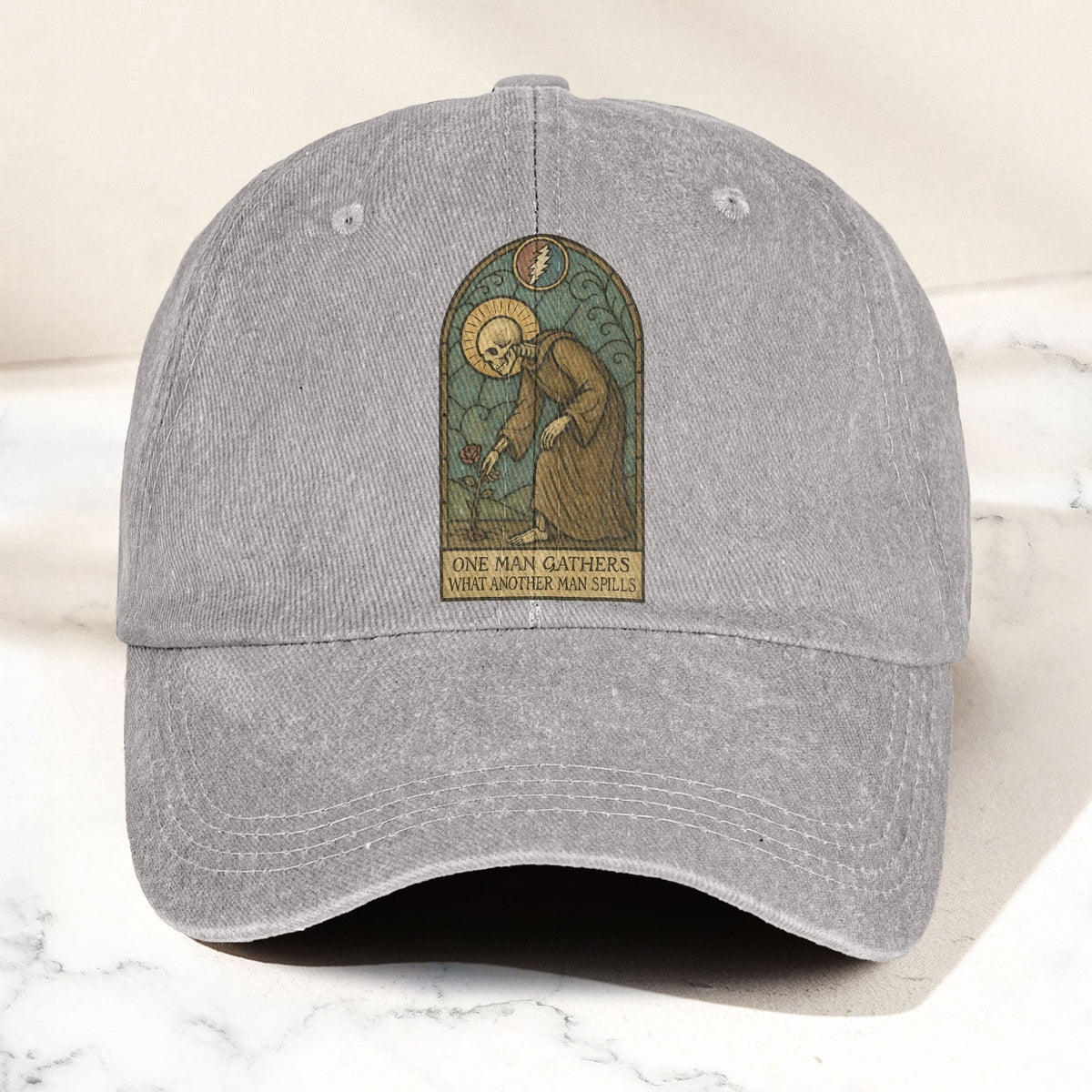 Grateful Dead St Stephen One Man Gathers Lyrics Stained Glass Denim Cap – Retro Vintage Dad Cap Gift For Dad (With Box)